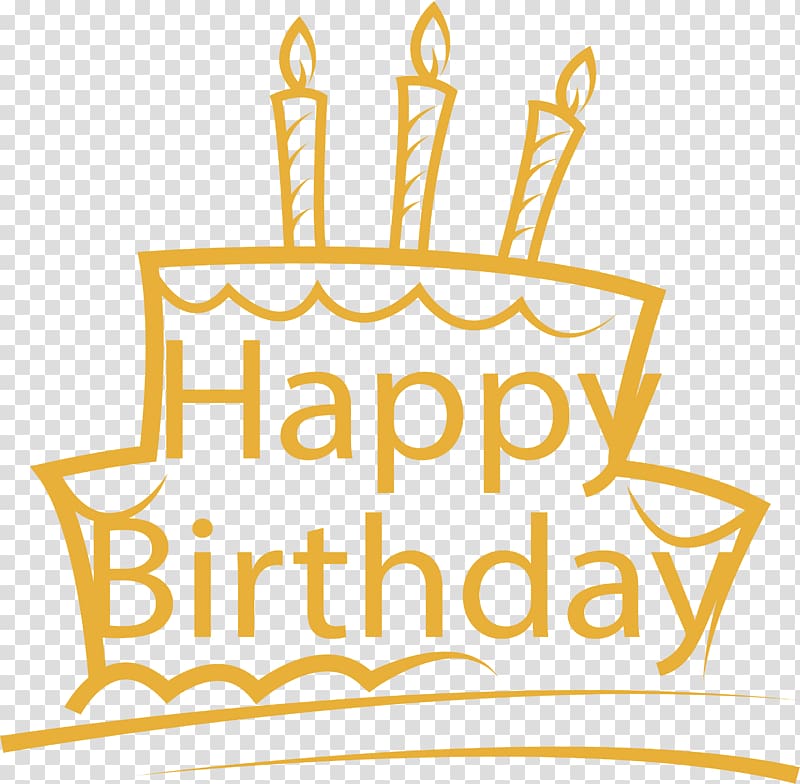 Happy Birthday cake , Yellow hand-painted birthday cake transparent background PNG clipart
