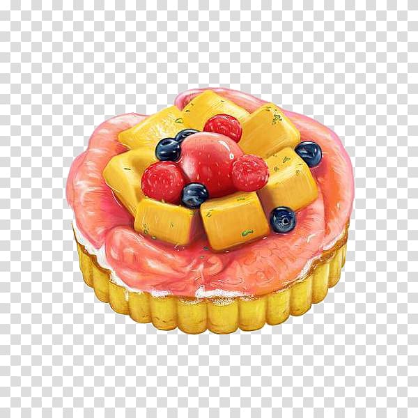 biscuit with mango and berries toppings , Fruitcake Tart Dessert Watercolor painting, Grapefruit dessert tower transparent background PNG clipart
