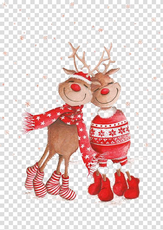 two reindeer plush toys, Rudolph Christmas card New Year , Christmas elk transparent background PNG clipart