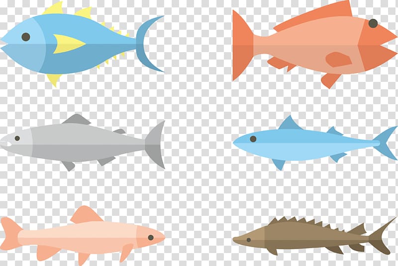 six assorted-color fishes illustrations, Fish Flat design Illustration, Flat fish Illustration transparent background PNG clipart