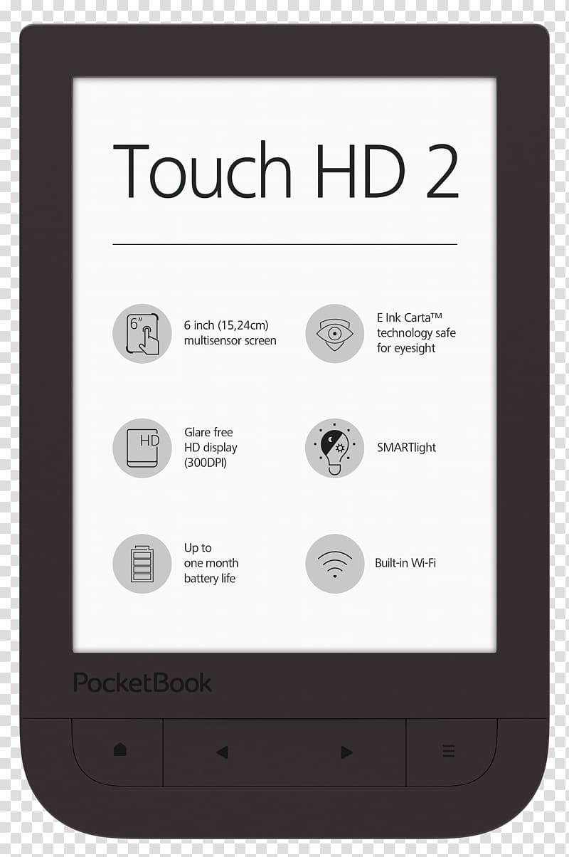 eBook reader 15.2 cm PocketBookTOUCH HD PocketBook Touch HD 8 GB, Linux Kernel 3.0 1 GHz, Black E-Readers PocketBook International Amazon.com, Computer transparent background PNG clipart