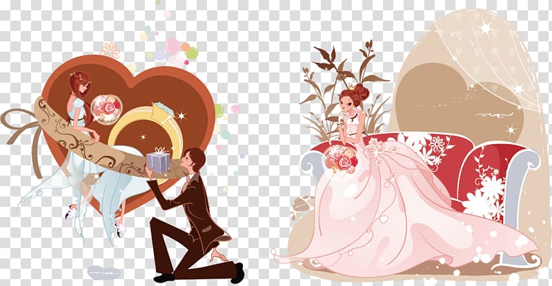 Marriage proposal Cartoon Significant other Bridegroom Kneeling, creative cartoon wedding transparent background PNG clipart