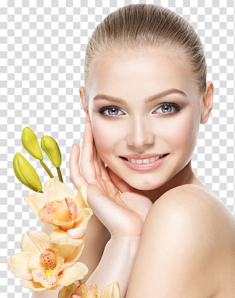 woman beside orange orchid, Face Eyebrow Plastic surgery Rejuvenation, Spa model transparent background PNG clipart