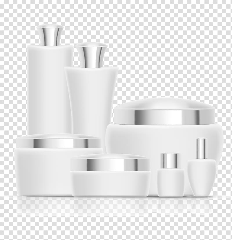 Cosmetics Packaging and labeling, White female cosmetic packaging bottles transparent background PNG clipart