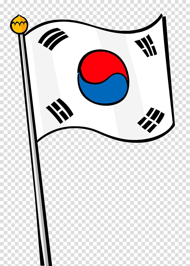 South Korea Flag with pole art, Flag of South Korea , Hand painted Korean flag transparent background PNG clipart