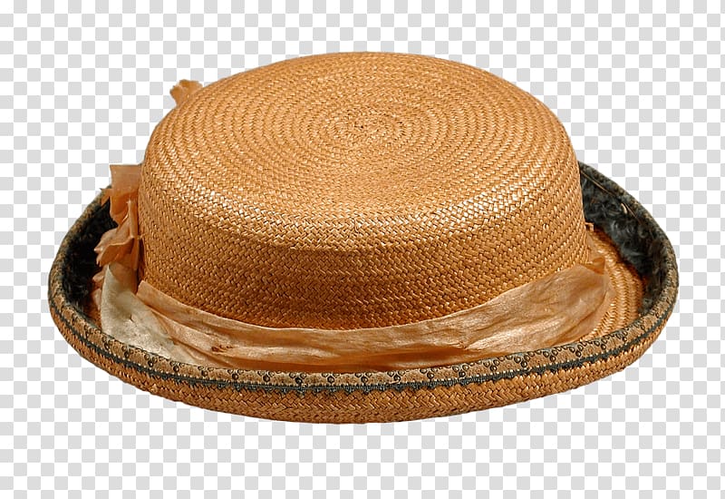 woven brown hat, Vintage Straw Hat transparent background PNG clipart