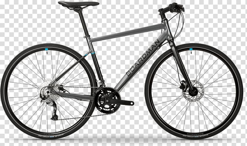 gray and black Boardman mountain bicycle, Boardman Hybrid Bike transparent background PNG clipart