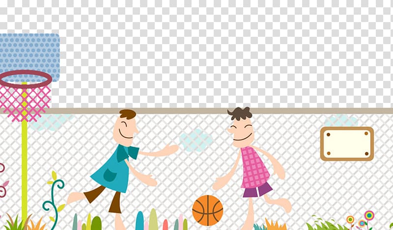 Basketball court Illustration, Two children transparent background PNG clipart