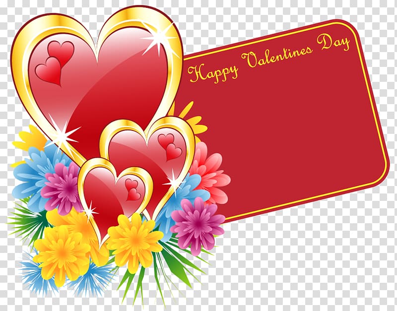 red and yellow heart gift card , Birthday Wish Valentine\'s Day Friendship Husband, Valentine Card with Hearts and Flowers transparent background PNG clipart