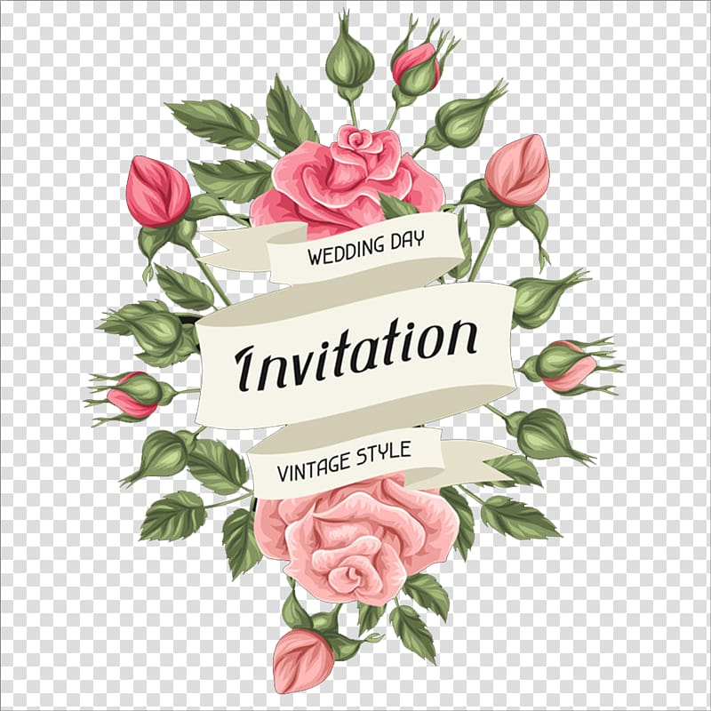 hand drawn rose wedding invitation card transparent background PNG clipart