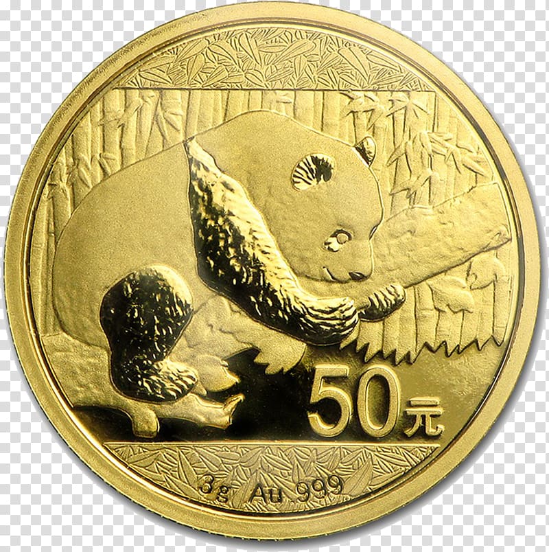 Giant panda China Chinese Gold Panda Bullion coin Gold coin, lakshmi gold coin transparent background PNG clipart