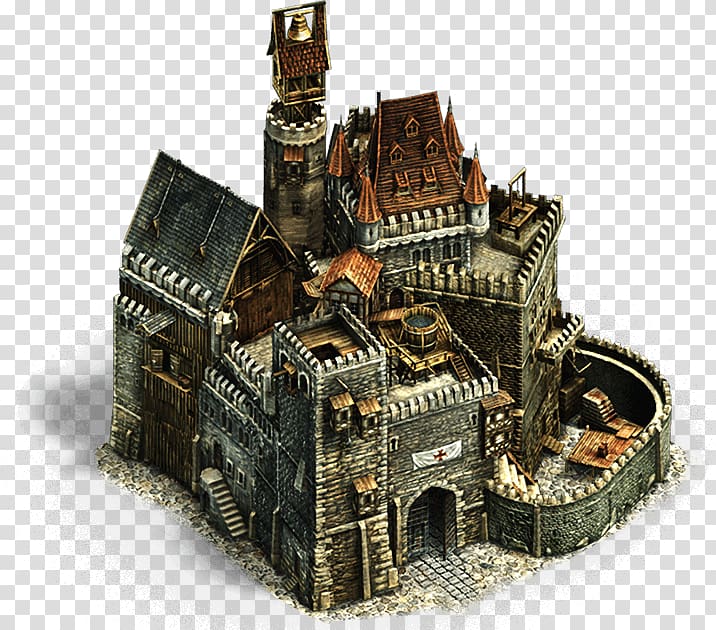 black miniature castle, Anno 1404 Middle Ages Building Castle Isometric graphics in video games and pixel art, fantasy city transparent background PNG clipart