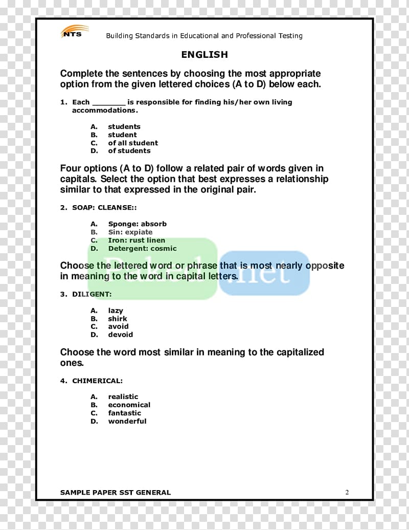 Past paper National Testing Service Education, exam pattern transparent background PNG clipart