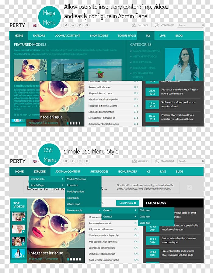 Responsive web design Template Web page Joomla Computer Software, Menu transparent background PNG clipart