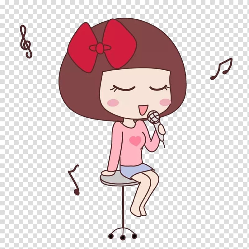 singing woman , Singing Cartoon Girl, A little girl sitting on a stool singing transparent background PNG clipart