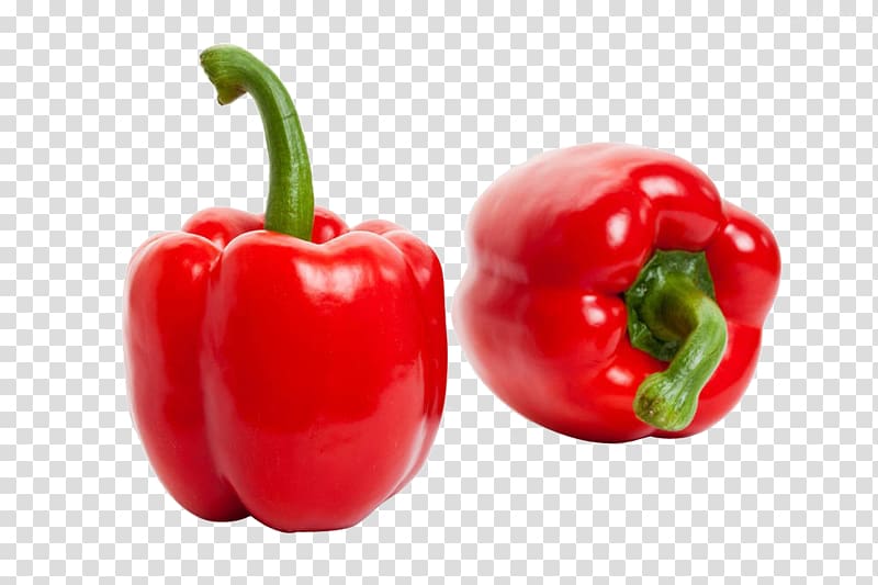 two red bell peppers , Habanero Birds eye chili Bell pepper Cayenne pepper Tabasco pepper, HD clips red bell pepper transparent background PNG clipart