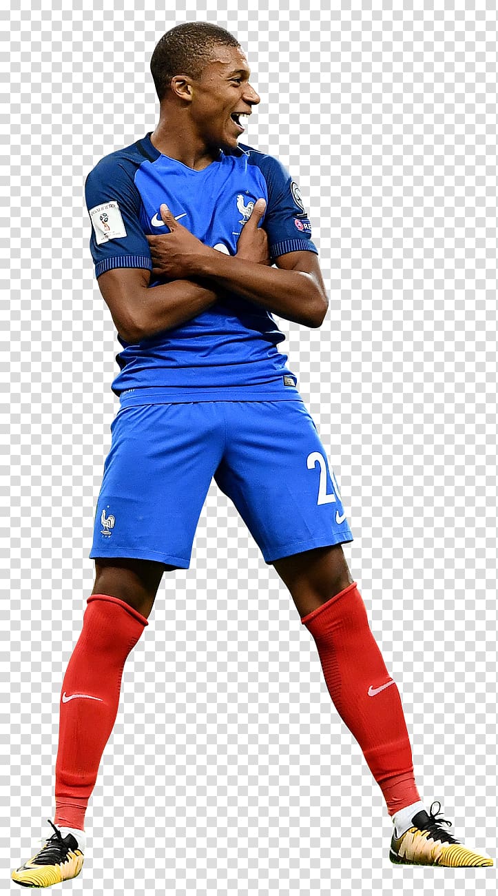 Kylian Mbappé France national football team Football player, mbappe, men's blue Nike soccer jersey transparent background PNG clipart