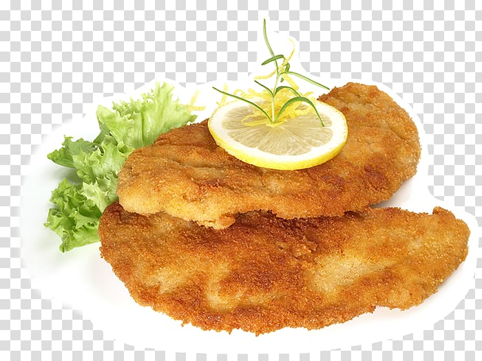 Wiener schnitzel Veal Milanese Austrian cuisine French fries, in kind dish transparent background PNG clipart