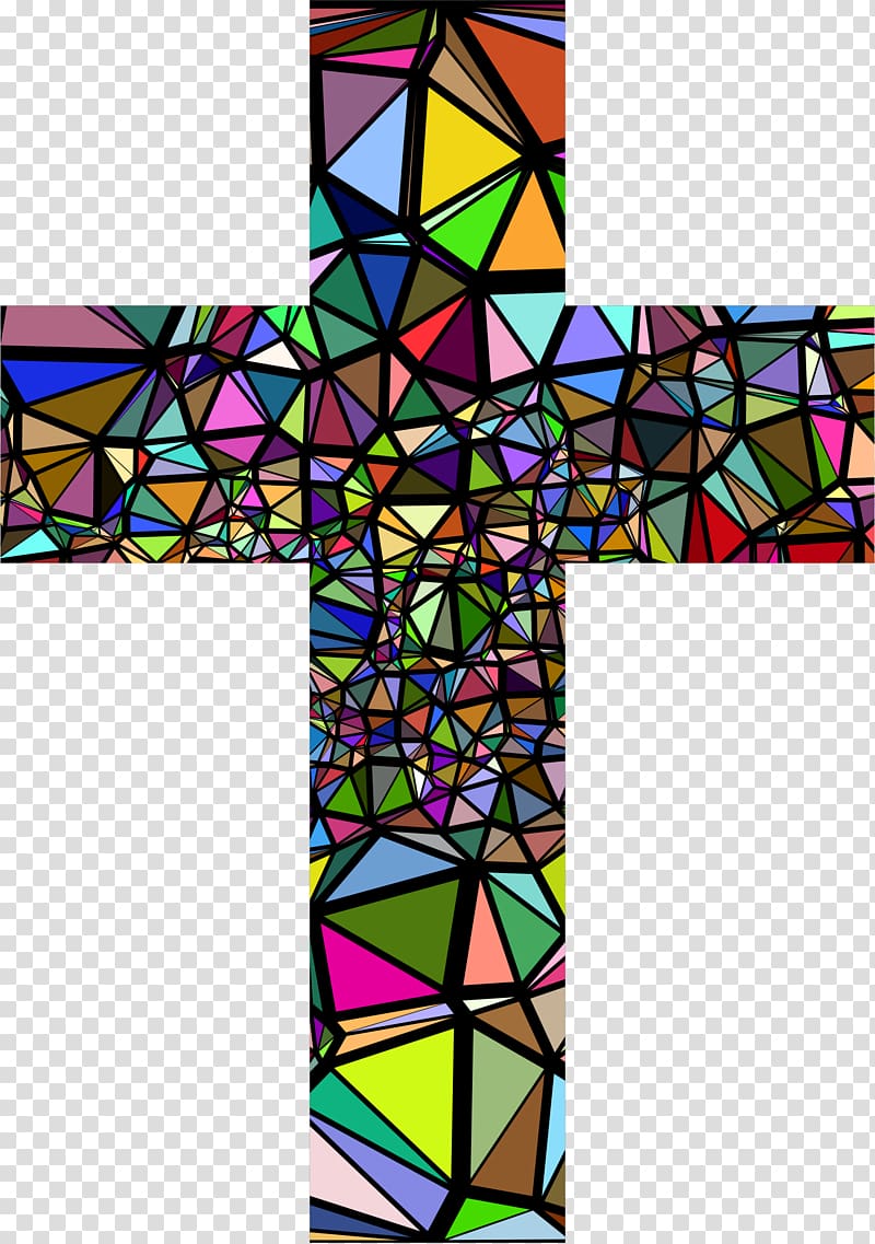 Window Stained glass Christian cross , low poly transparent background PNG clipart