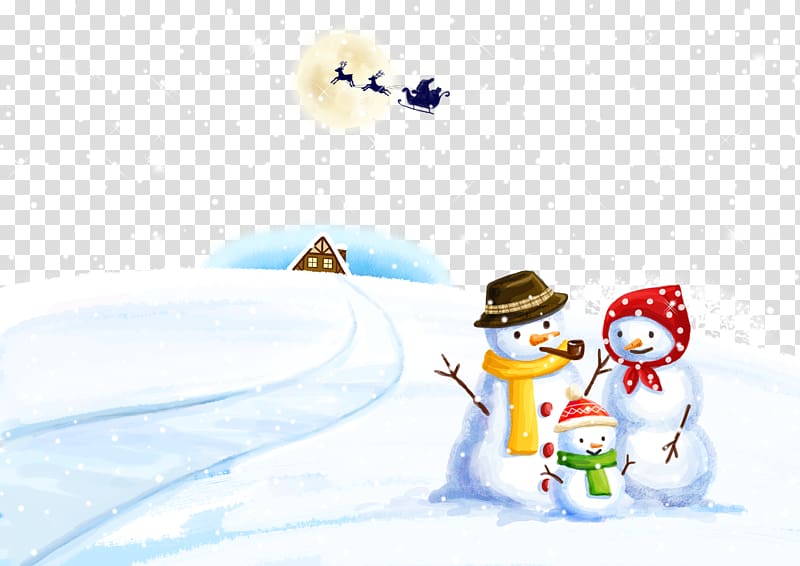 Snowman Winter Illustration, Creative Christmas snowman family transparent background PNG clipart