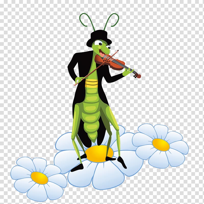Insect Bee Grasshopper Illustration, Cartoon animals play the violin transparent background PNG clipart