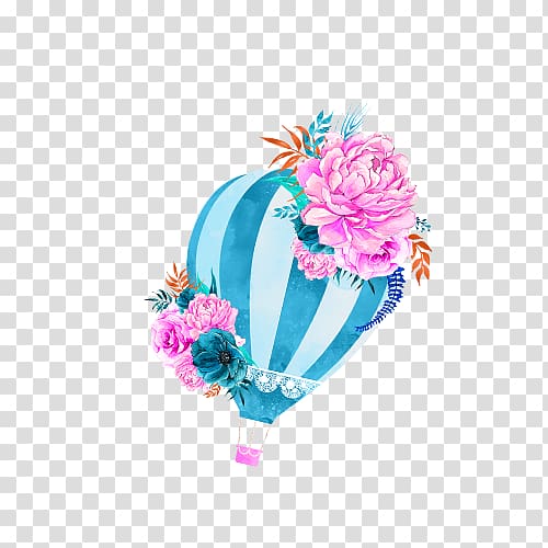 blue fresh hot air balloon decorative patterns transparent background PNG clipart