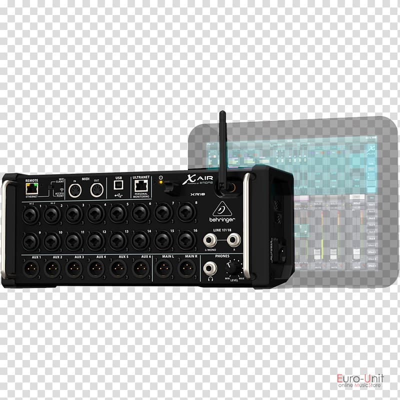 Behringer X Air XR18 Microphone Audio Mixers Digital mixing console, european wind stereo transparent background PNG clipart