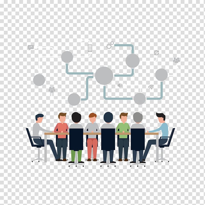 Meeting Illustration, business people and icons transparent background PNG clipart