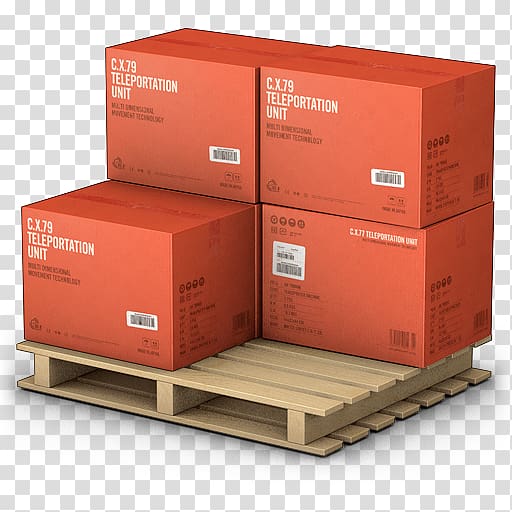 red product labeled boxes on wood pallet illustration, Pallet Cargo Freight transport Icon, Warehouse File transparent background PNG clipart