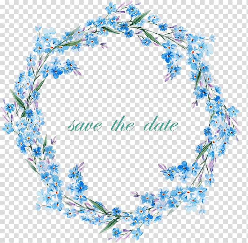 Flower frame , Blue border, blue and pink floral wreath decoration transparent background PNG clipart