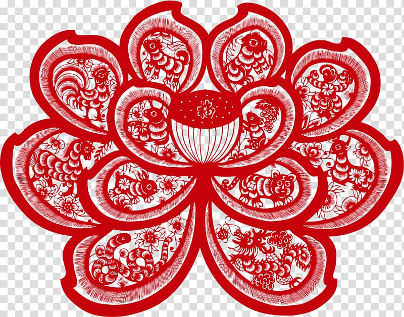 Lotus 12 Papercutting Chinese paper cutting Art, paper cutting red lotus transparent background PNG clipart