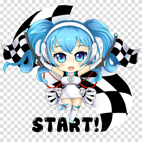 Chibi Mangaka Hatsune Miku Anime, Start Race transparent background PNG clipart