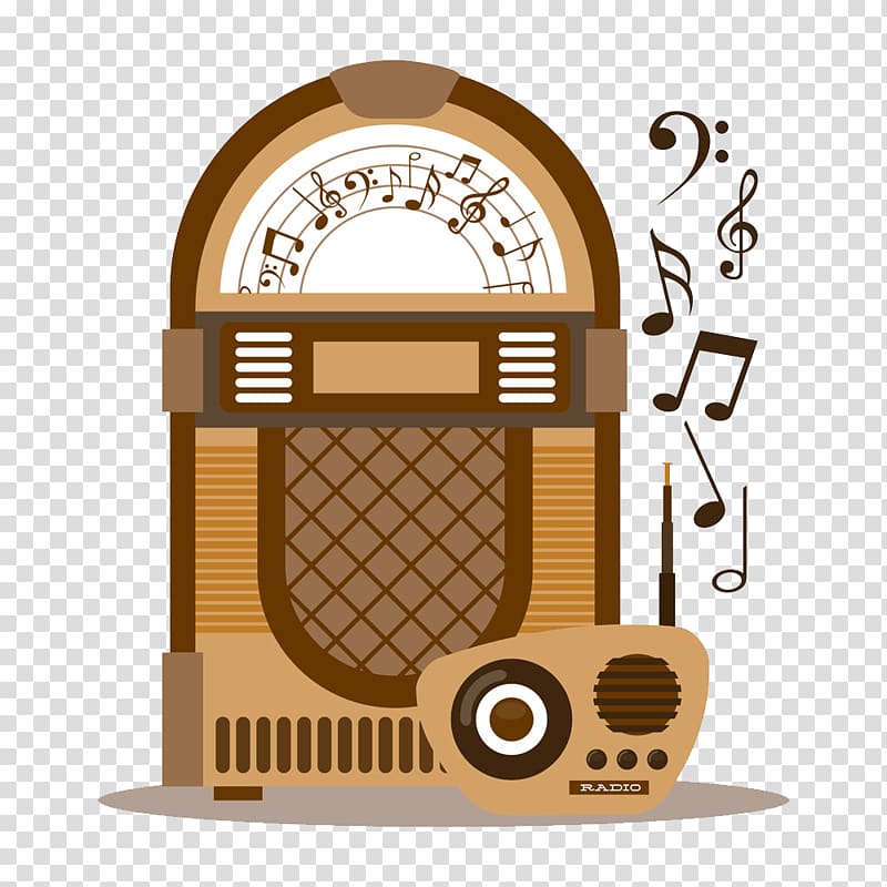 Jukebox Illustration, Retro radio and tape recorder transparent background PNG clipart