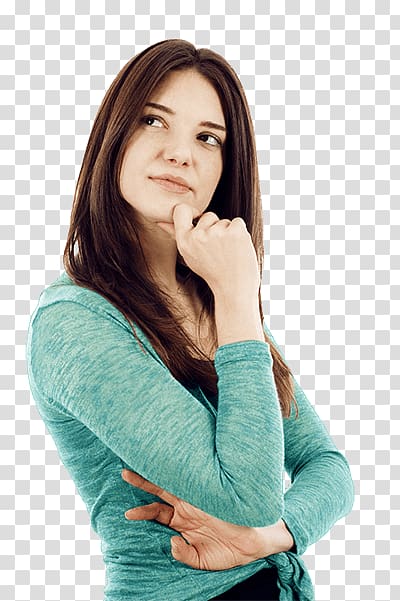 woman holding her chin, Young Woman Thinking transparent background PNG clipart