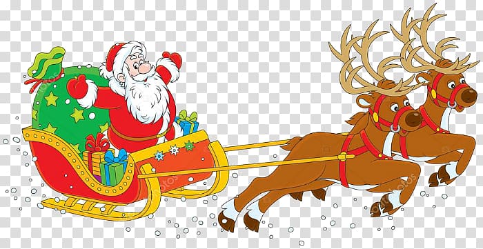 Santa Claus Reindeer Christmas Sled, santa claus transparent background PNG clipart