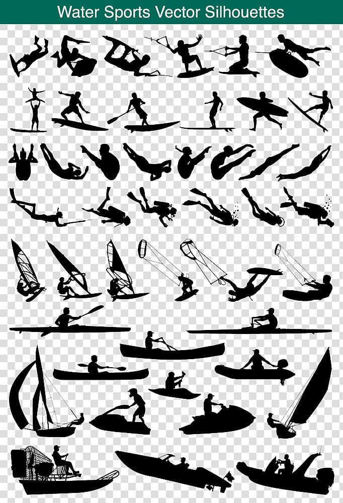 Silhouette Sport Illustration, Water sports silhouette transparent background PNG clipart