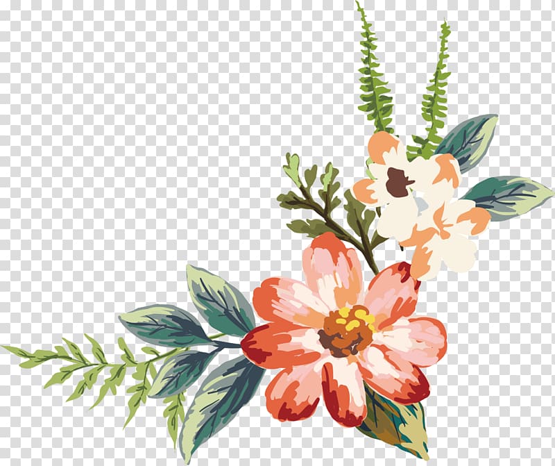 orange and pink flower illustration, Flower Watercolor painting Drawing, Red watercolor flowers transparent background PNG clipart