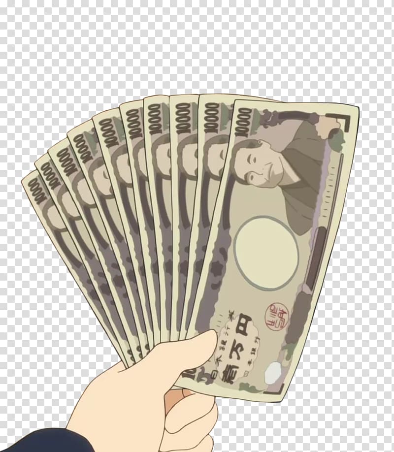 person holding 10000 banknotes , Anime YouTube Manga Kirito Sinon, falling money transparent background PNG clipart