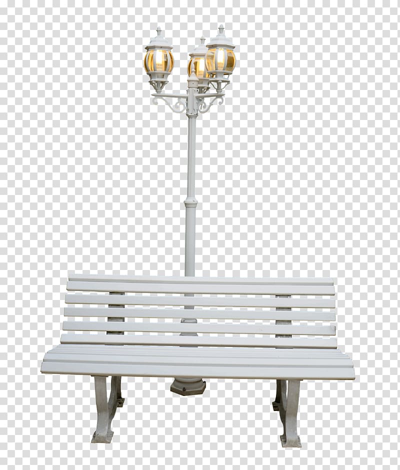 white bench beside street lamp, chair transparent background PNG clipart