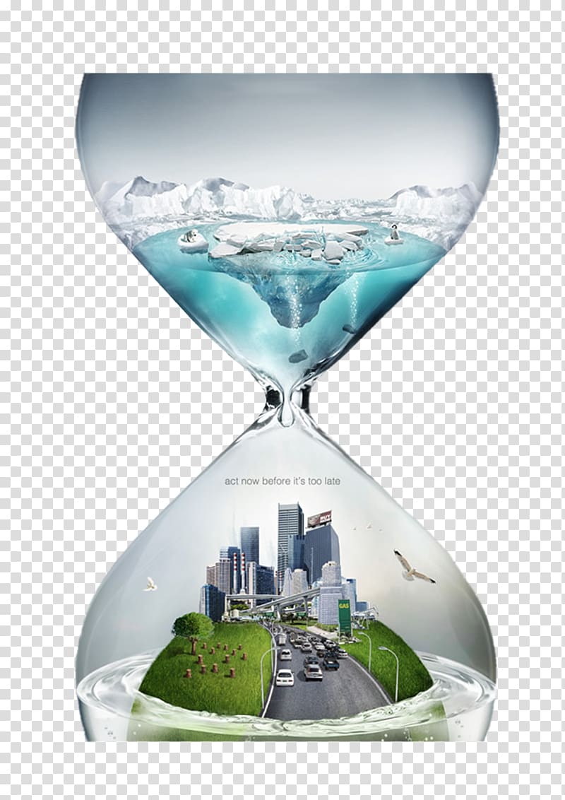 blue, white, and green hourglass , Global warming Climate change Natural environment Atmosphere of Earth, Creative hourglass transparent background PNG clipart