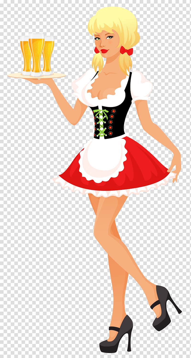 Octoberfest maid illustration, Oktoberfest Beer Girl , Oktoberfest Girl with Beer Tray transparent background PNG clipart