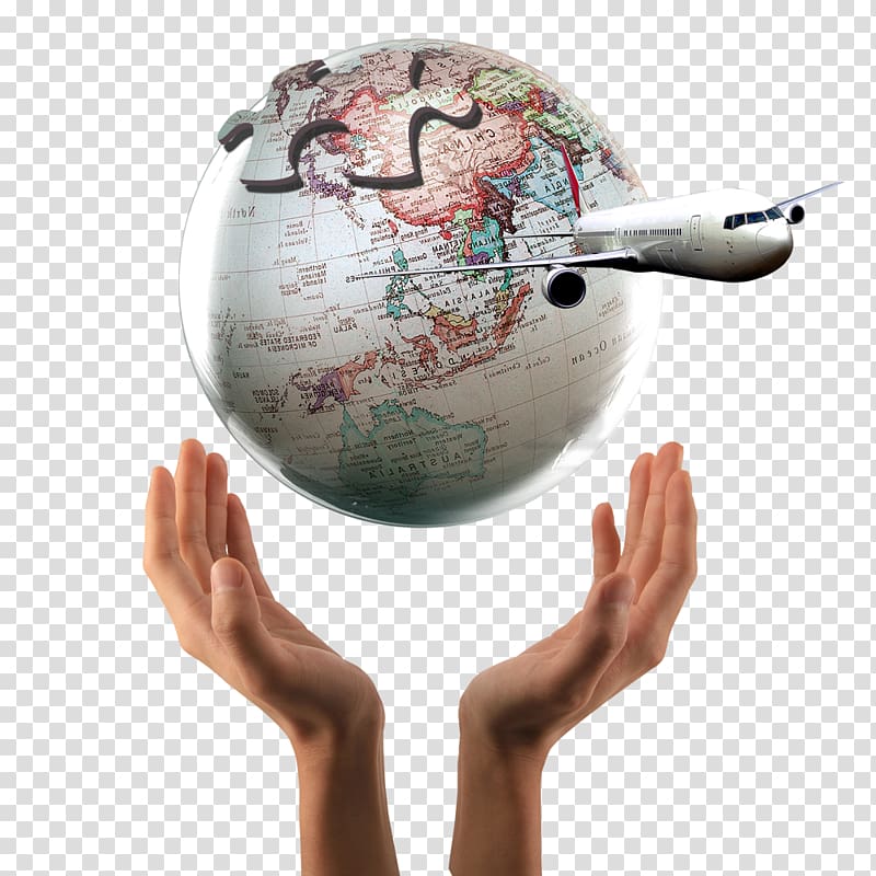 Globe Airplane Travel insurance Flight, Hands around earth transparent background PNG clipart