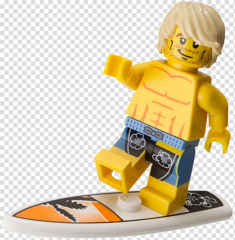 man riding on surfboard Lego toy, Hawaii Lego Minifigures Lego City, Surfing Hd transparent background PNG clipart