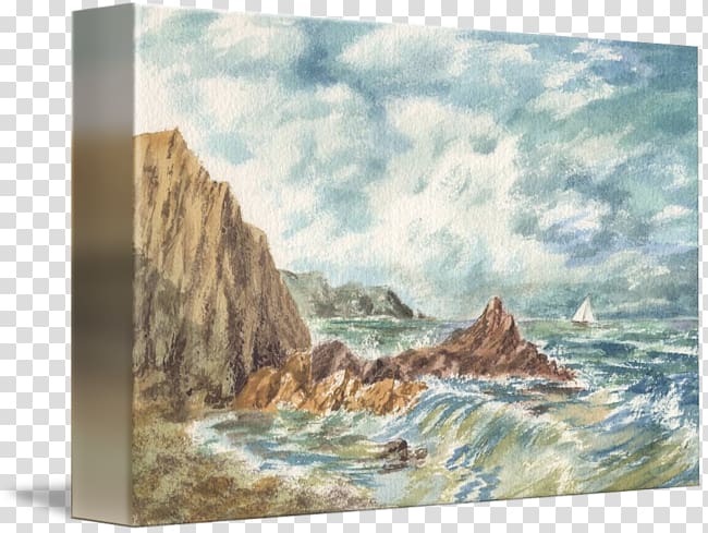 Watercolor painting Canvas Gallery wrap Sea, Ocean shore transparent background PNG clipart