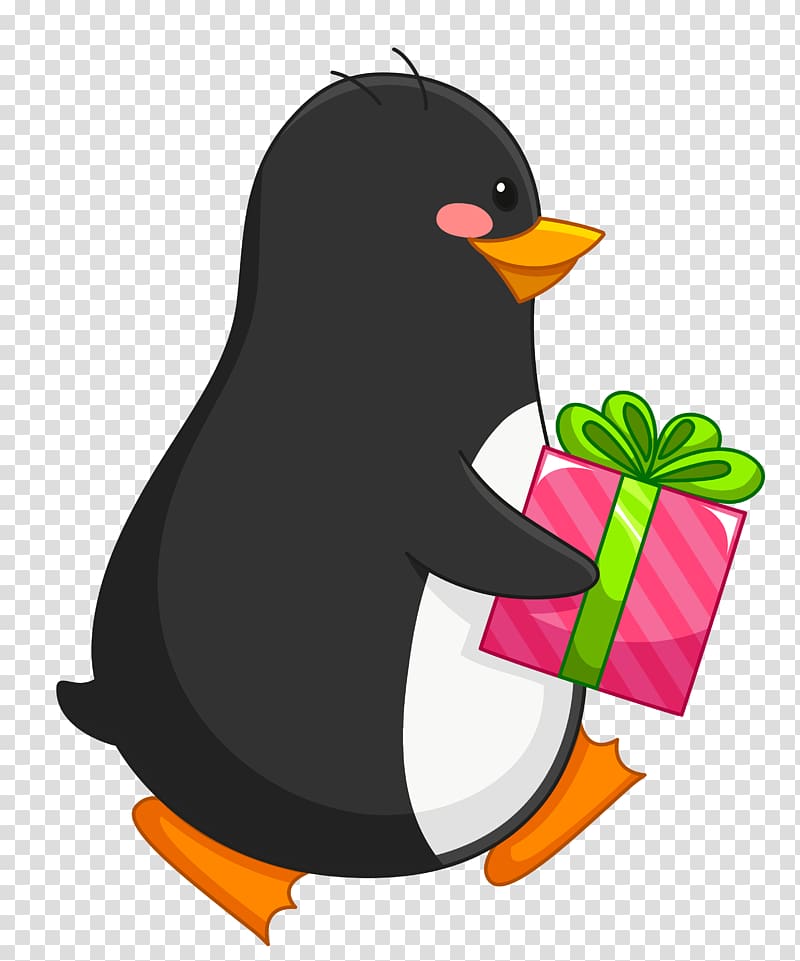 black and white penguin holding gift box illustration, Penguin Amazon.com Christmas gift Gift card, Penguin with Gift transparent background PNG clipart