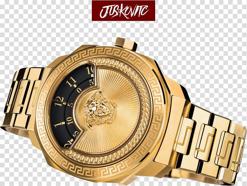 Versace Watch Clock Perfume Luxury goods, Gold watch transparent background PNG clipart