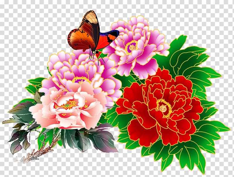 butterfly of flowers illustration, Peony Floral design Red, Blooming peony transparent background PNG clipart