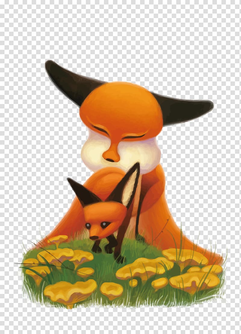 Fox Cartoon Illustration, fox mother and son transparent background PNG clipart