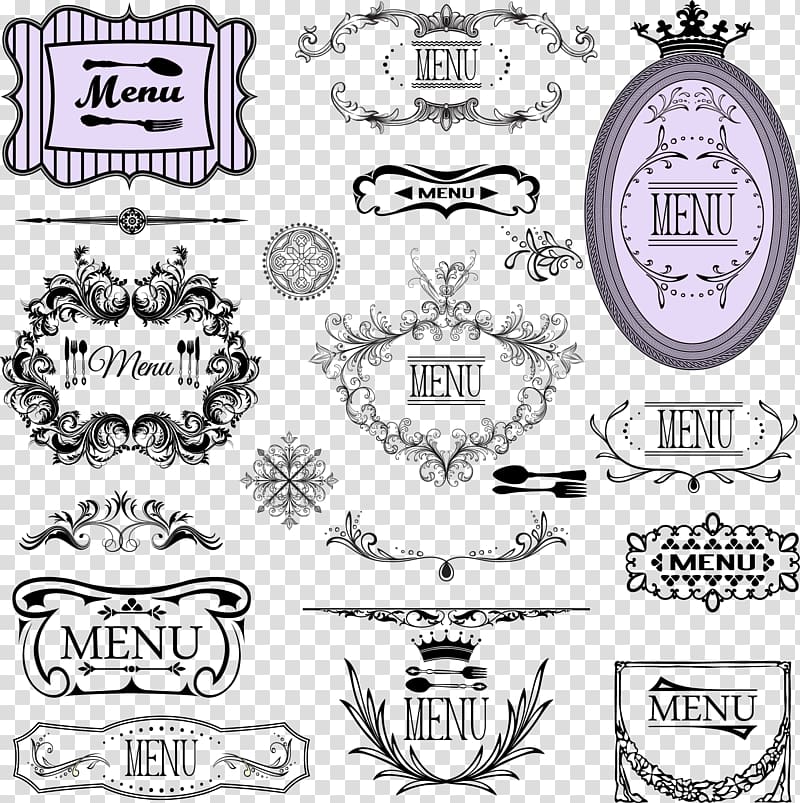 assorted menu illustrations, Euclidean Icon, Vintage lace labels transparent background PNG clipart