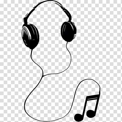 Headphones Headset Black and white , Black music on headphones transparent background PNG clipart
